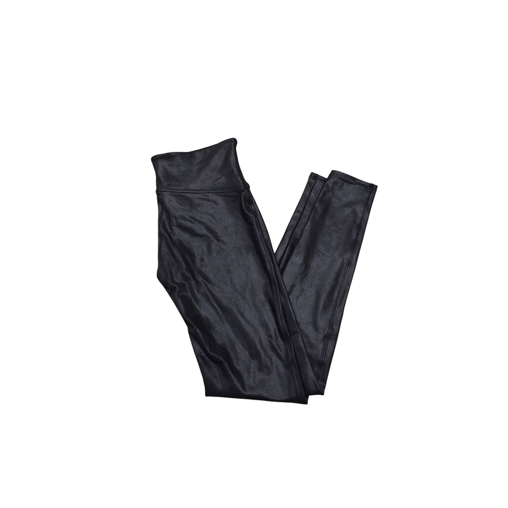 Spanx Womens Faux Leather Leggings Black High Waisted Shaping Medium HOTT!